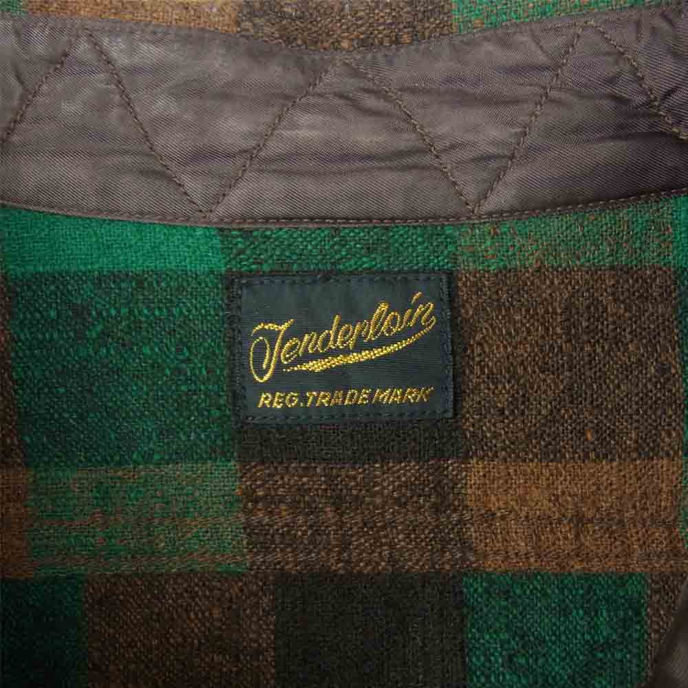 TENDERLOIN テンダーロイン T-WOOL SHT P ブロック チェック ウール 長袖 シャツ グリーン系 ブラウン系 S【中古】