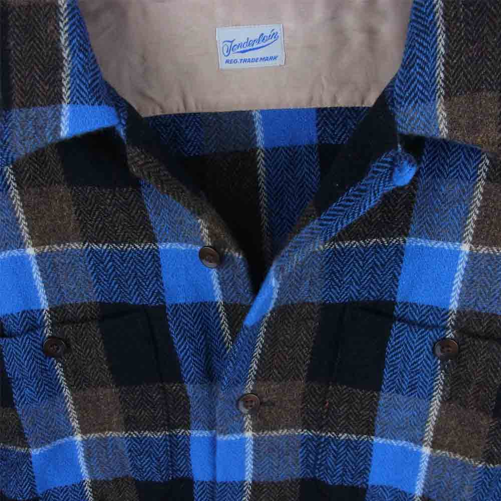 TENDERLOIN テンダーロイン T-WOOL CHECK SHT ウール チェック 長袖 シャツ 日本製 ブルー系 XS【中古】