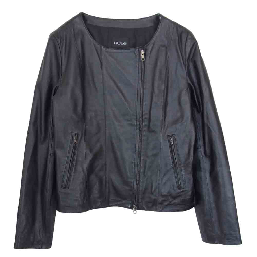 ルール 羊革 ノーカラー レザー ジャケット ブラック系 L【中古】