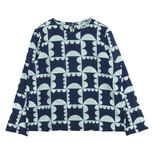 mina perhonen ミナペルホネン 16AW UA1810 HANA GUMO コットン プルオーバー ブラウス ネイビー系 ホワイト系 38【中古】