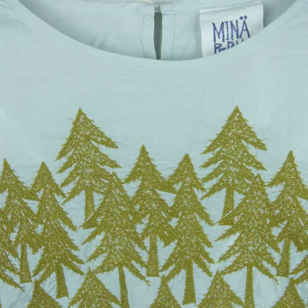 mina perhonen ミナペルホネン Id1027 LAND THEATER ランドシアター 刺繍 フレンチスリーブ ブラウス ライトブルー系 サンドベージュ系 36【中古】