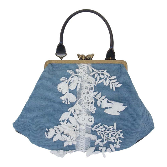 mina perhonen ミナペルホネン US9609 forest parade cuddle bag フォレストパレード カドルバッグ がま口 ハンドバッグ ブルー系【極上美品】【中古】