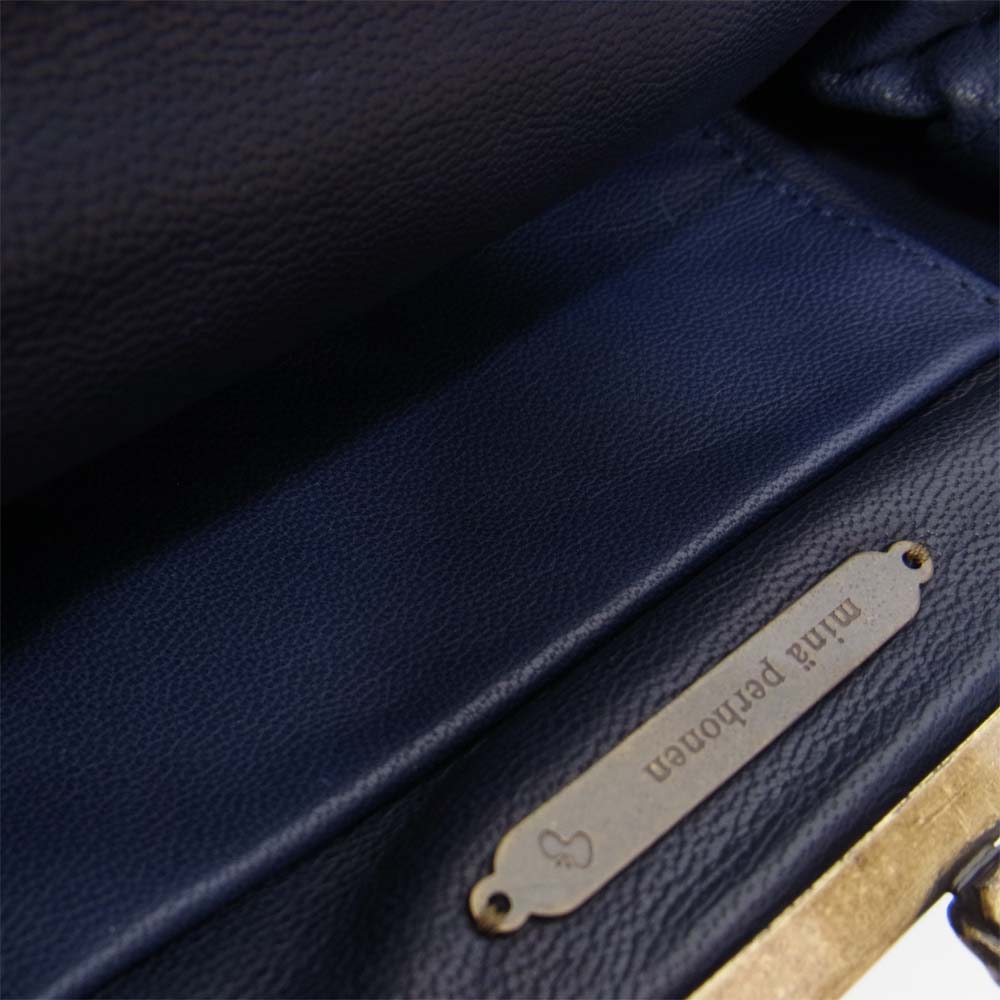 mina perhonen ミナペルホネン US9609 forest parade cuddle bag フォレストパレード カドルバッグ がま口 ハンドバッグ ブルー系【極上美品】【中古】