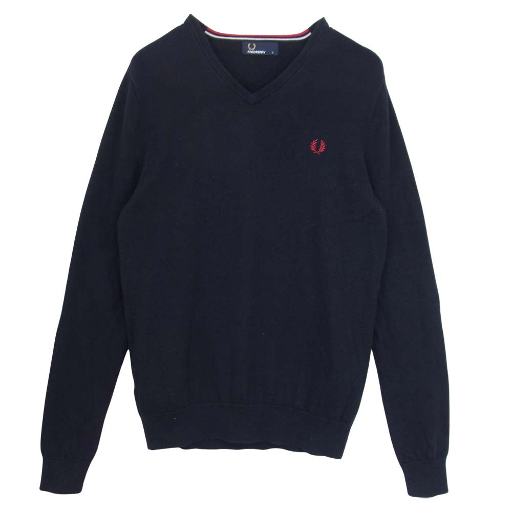 FRED PERRY フレッドペリー Vネック セーター  ネイビー系 S【中古】