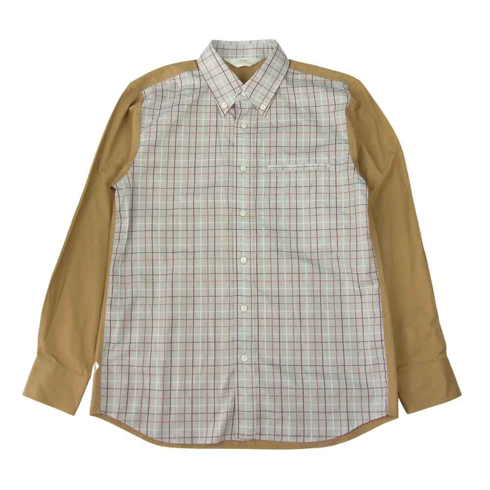 soe ソーイ soe shirts チェック 切替 ボタンダウン 長袖 シャツ ベージュ系 40【中古】