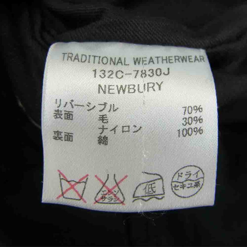トラディショナル ウェザーウェア ウールツイード×コットン リバーシブル ステンカラー コート ブラック系 38【中古】
