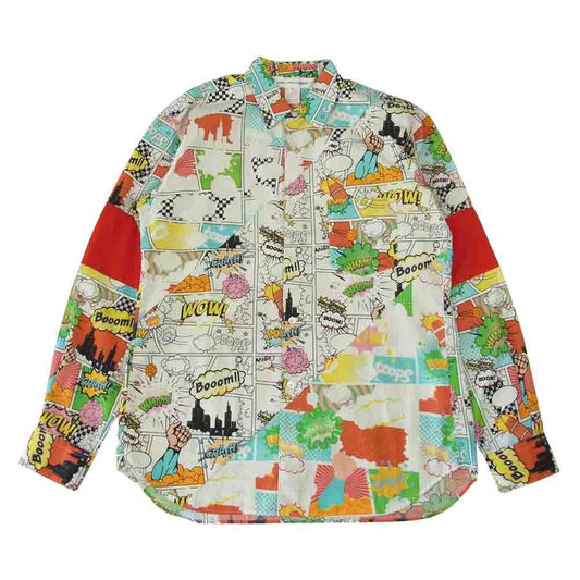COMME des GARCONS コムデギャルソン SHIRT フランス製 W27020 19AW アメコミ総柄 長袖 シャツ ホワイト系 S【美品】【中古】