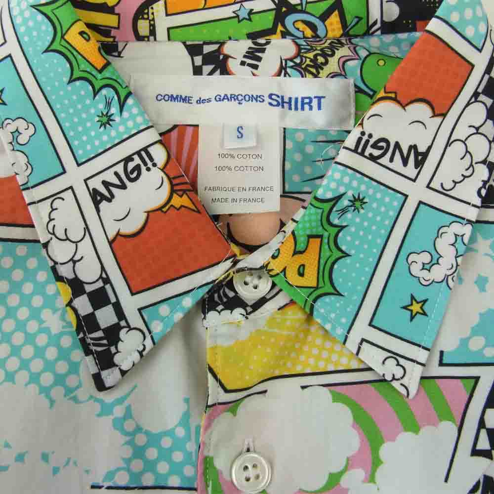 COMME des GARCONS コムデギャルソン SHIRT フランス製 W27020 19AW アメコミ総柄 長袖 シャツ ホワイト系 S【美品】【中古】