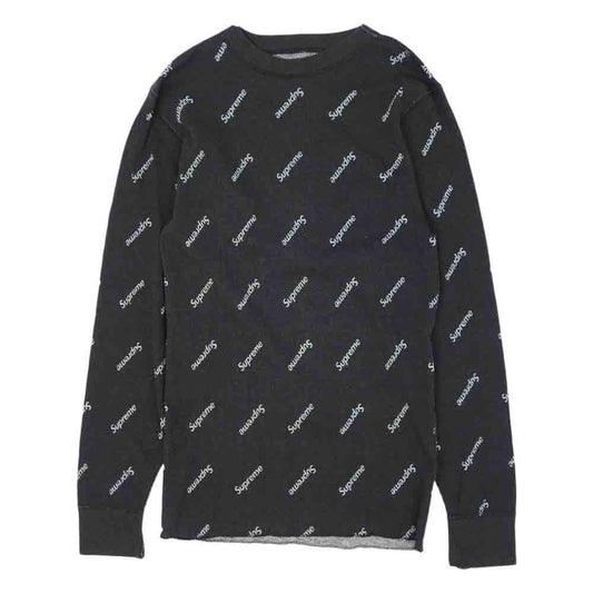 Supreme シュプリーム 20AW Hanes Thermal Crew ヘインズ サーマル ワッフル ロゴ 総柄 クルーネック ダークグレー系 M【中古】