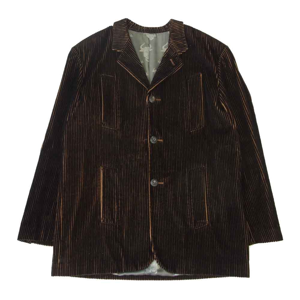 JEAN-PAUL GAULTIER ジャンポールゴルチエ HOMME 裏地ブル総柄 太畝 コーデュロイ 4ポケット テーラード ジャケット ブラック系 ブラウン系 48【中古】