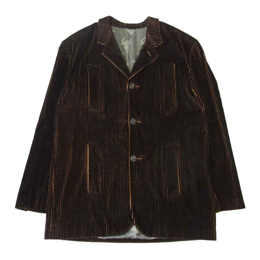 JEAN-PAUL GAULTIER ジャンポールゴルチエ HOMME 裏地ブル総柄 太畝 コーデュロイ 4ポケット テーラード ジャケット ブラック系 ブラウン系 48【中古】