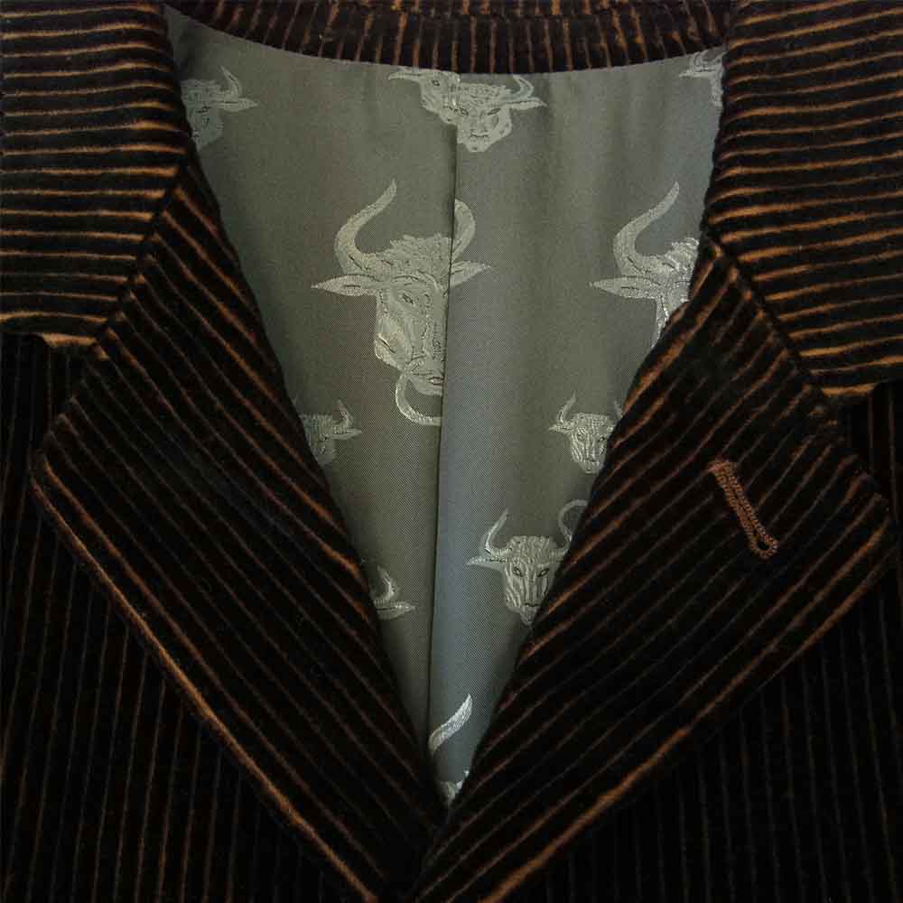 JEAN-PAUL GAULTIER ジャンポールゴルチエ HOMME 裏地ブル総柄 太畝 コーデュロイ 4ポケット テーラード ジャケット ブラック系 ブラウン系 48【中古】