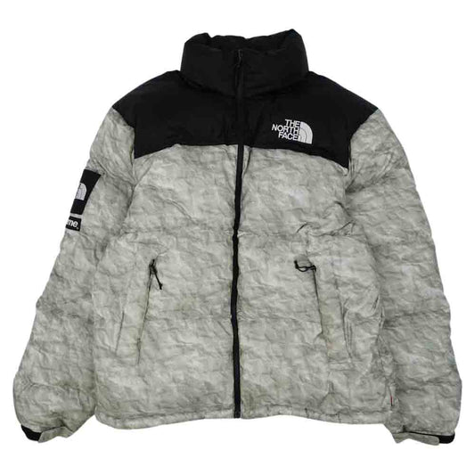 Supreme シュプリーム 19AW ND91806I 【訳難有】THE NORTH FACE ノースフェイス Paper Print Nuptse Jacket ペーパー 紙 プリント ヌプシ ダウン ジャケット グレー系【中古】