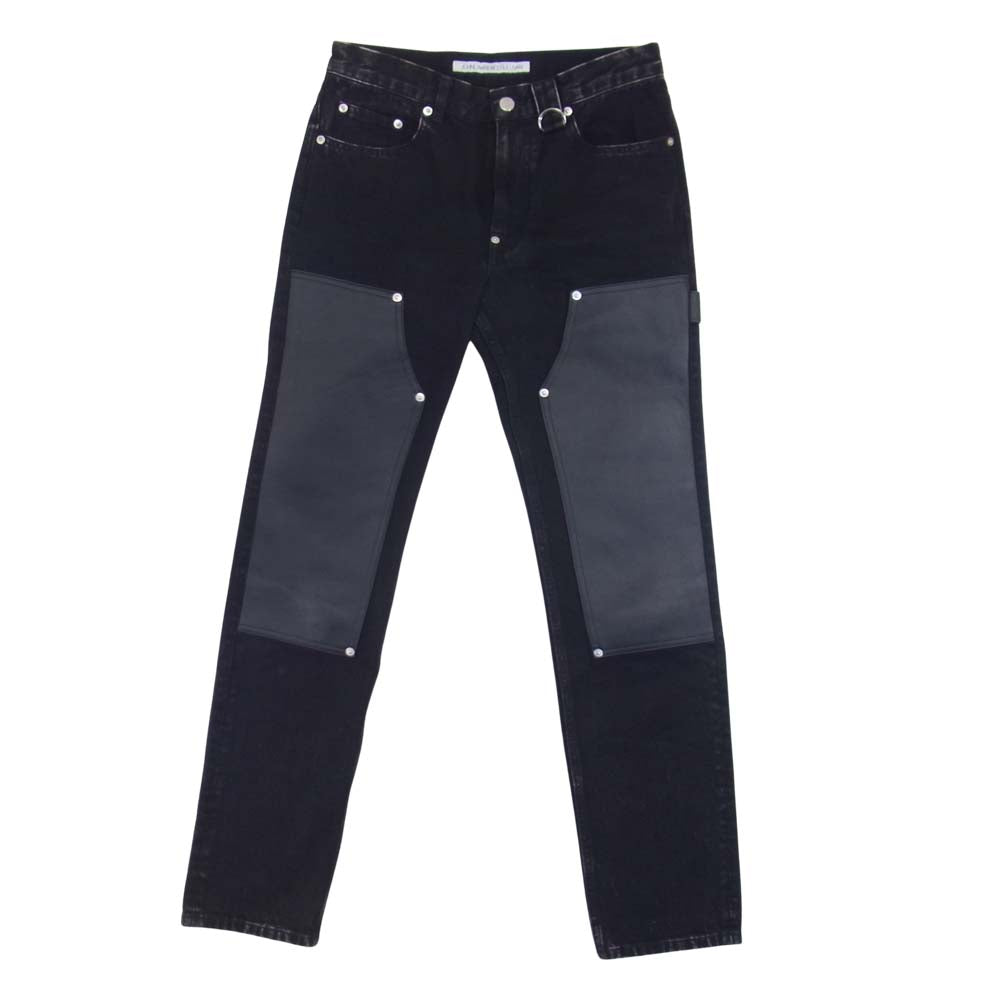JOHN LAWRENCE SULLIVAN ジョンローレンスサリバン 2B012-0321-28 LEATHER PATCH DENIM レザー 切替 パッチワーク デニム パンツ ブラック系 44【中古】