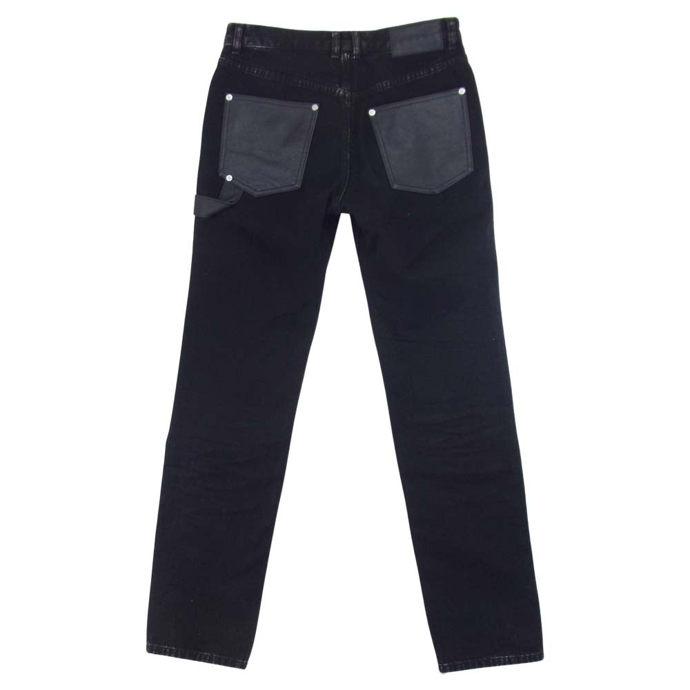 JOHN LAWRENCE SULLIVAN ジョンローレンスサリバン 2B012-0321-28 LEATHER PATCH DENIM レザー 切替 パッチワーク デニム パンツ ブラック系 44【中古】
