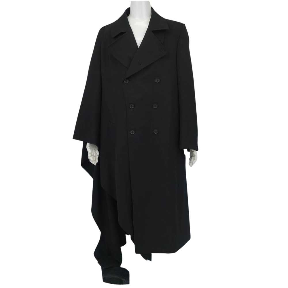 Yohji Yamamoto ヨウジヤマモト POUR HOMME 21AW HX-C15-100 W/GABARDINE RIGHT CLAOK COAT プールオム 右マント ウール ギャバジン トレンチ コート ブラック系 1【美品】【中古】