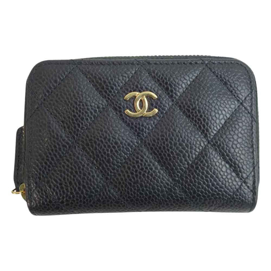 CHANEL シャネル マトラッセ キャビアスキン コインケース ブラック系【中古】