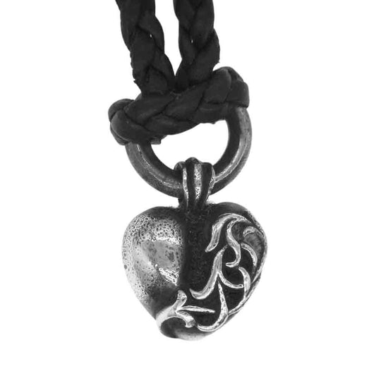 CHROME HEARTS クロムハーツ（原本無） HEART CHARM LEATHER BRAID ハートチャーム レザーブレード ネックレス 国内取扱店ギャランティ付き シルバー系【中古】