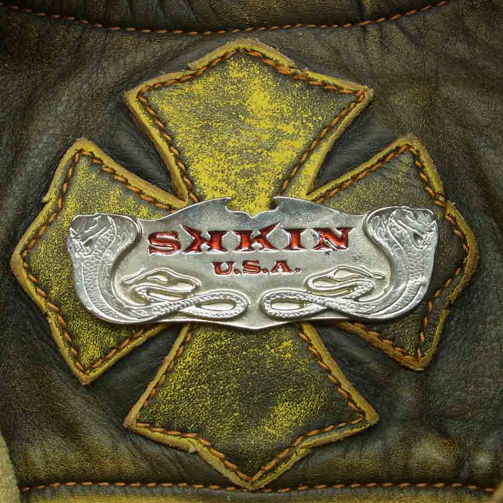 SKKIN スキン レザー 切替 フード付き ジャケット アメリカ製 ブラウン系 イエロー系 M【中古】