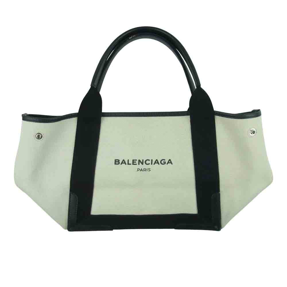 BALENCIAGA バレンシアガ 339933 ネイビーカバス ロゴ トート バッグ オフホワイト系 ブラック系【中古】