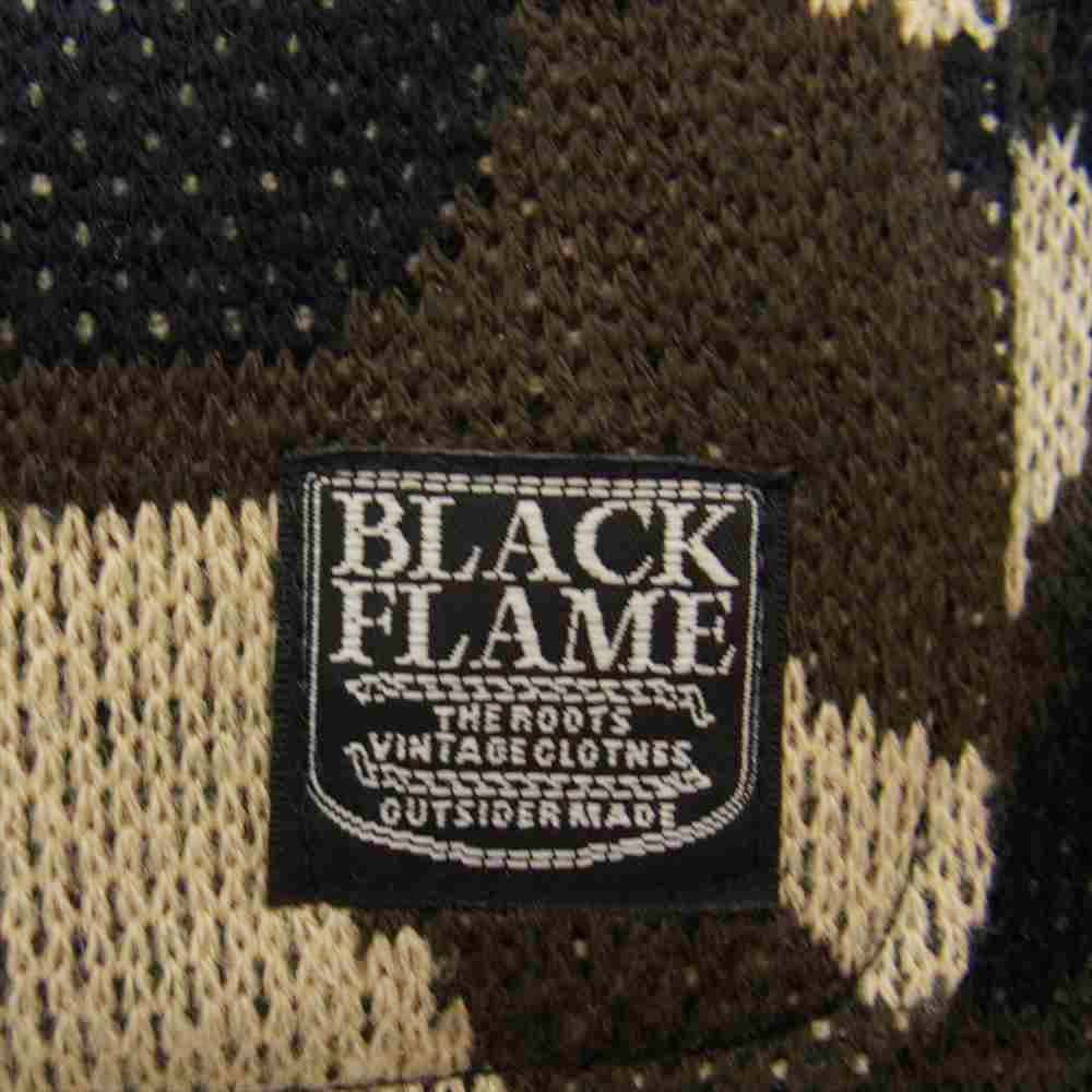 ブラックフレイム バック刺繍 カモ テーラード カーディガン ニット カーキ系 16 1/2【中古】
