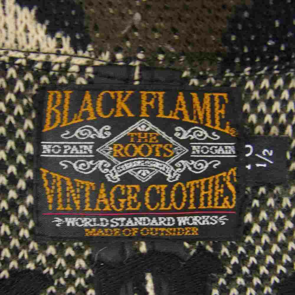 ブラックフレイム バック刺繍 カモ テーラード カーディガン ニット カーキ系 16 1/2【中古】
