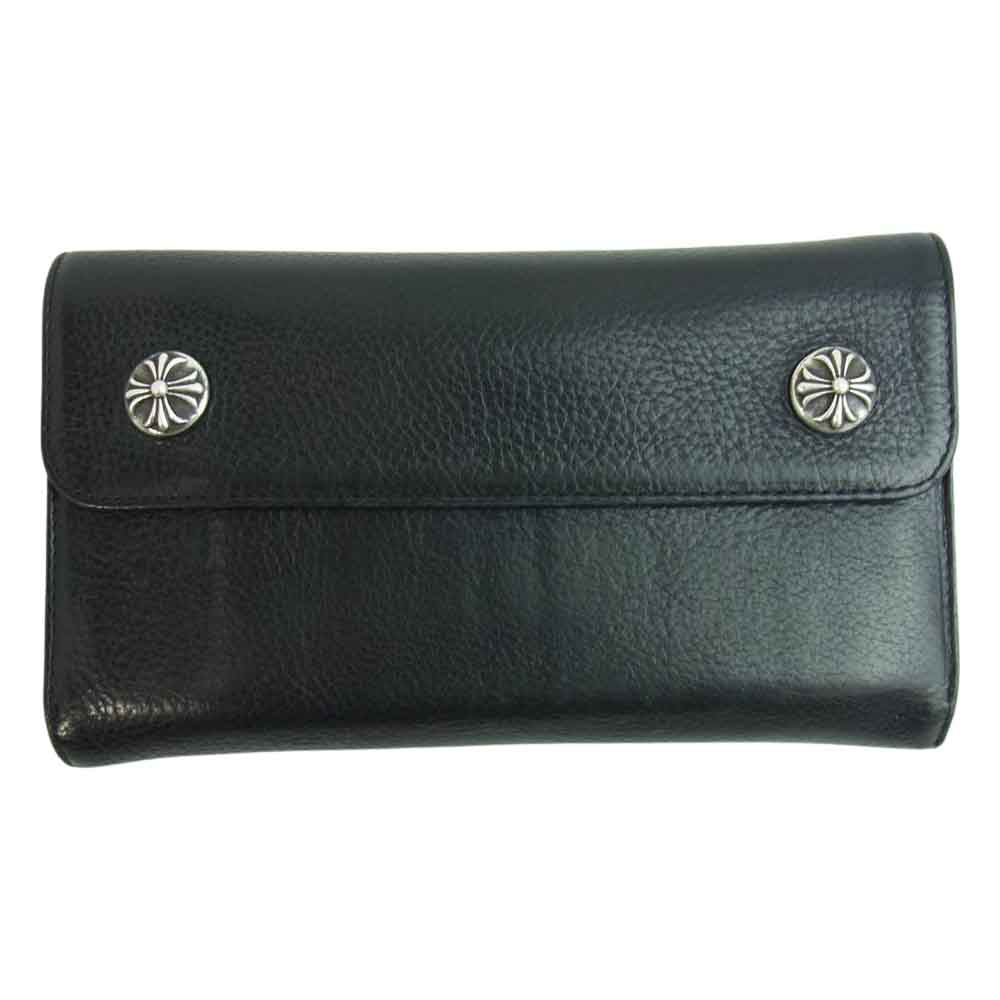 CHROME HEARTS クロムハーツ（原本無） WAVE ウェーブ クロスボールボタン レザー ウォレット ブラック系【中古】