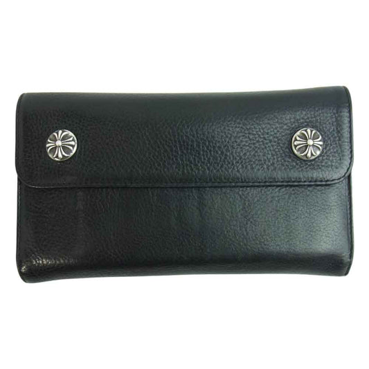 CHROME HEARTS クロムハーツ（原本無） WAVE ウェーブ クロスボールボタン レザー ウォレット ブラック系【中古】