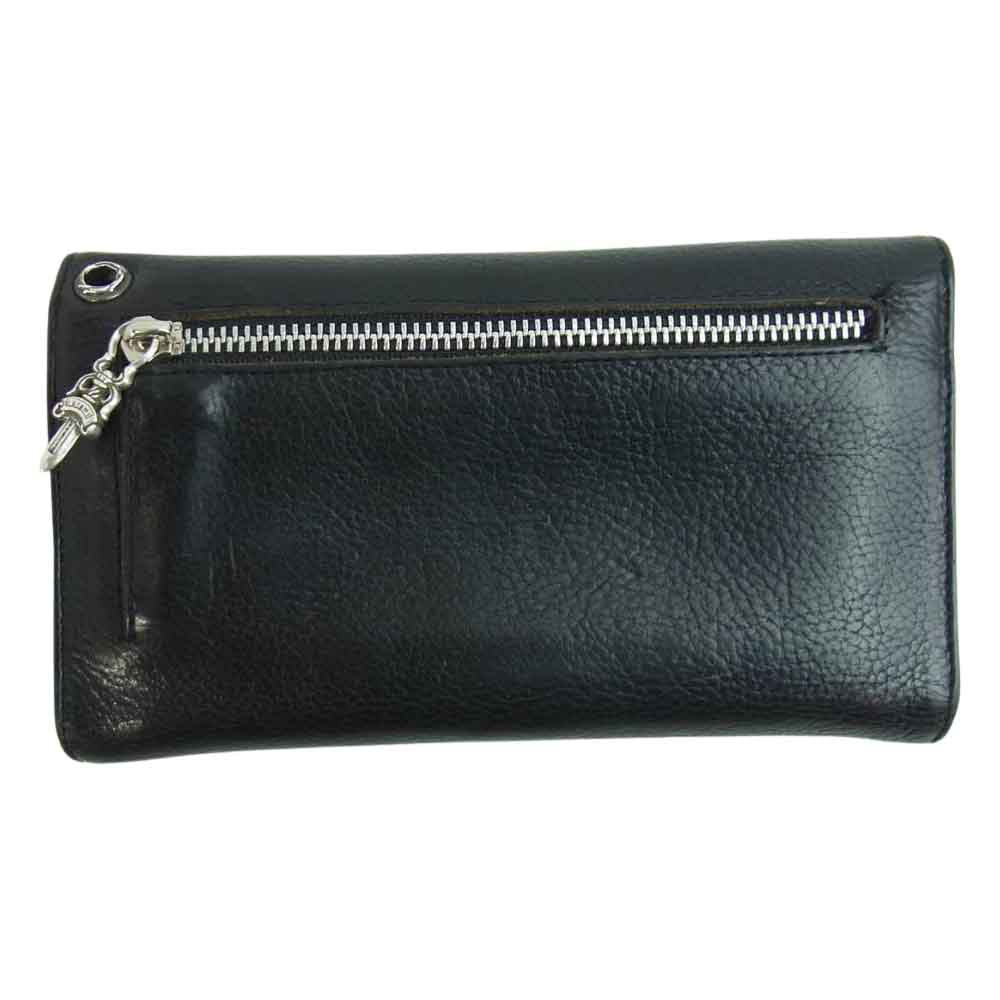 CHROME HEARTS クロムハーツ（原本無） WAVE ウェーブ クロスボールボタン レザー ウォレット ブラック系【中古】