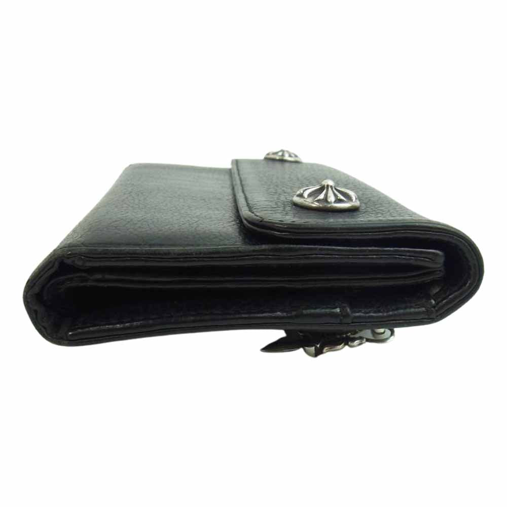 CHROME HEARTS クロムハーツ（原本無） WAVE ウェーブ クロスボールボタン レザー ウォレット ブラック系【中古】