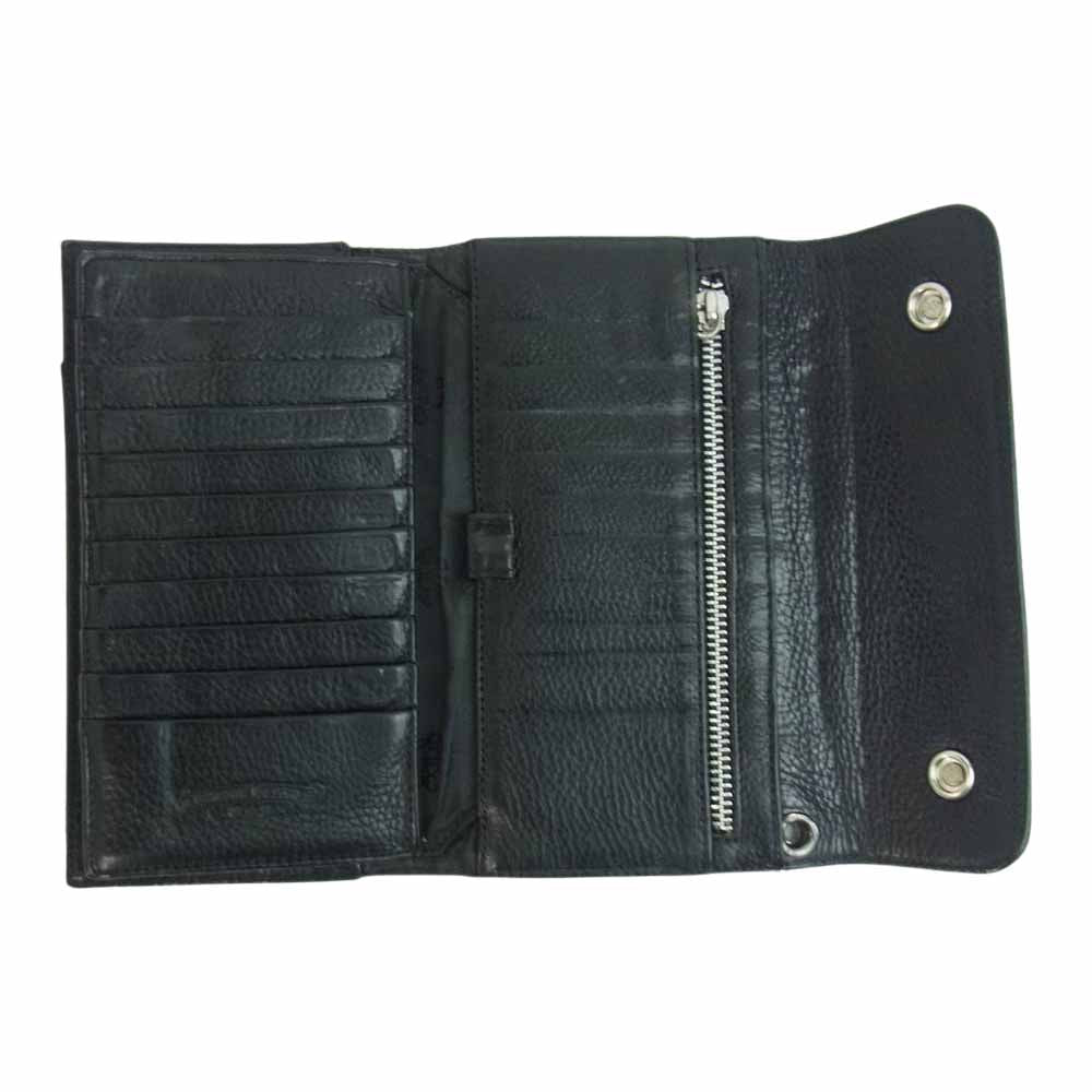 CHROME HEARTS クロムハーツ（原本無） WAVE ウェーブ クロスボールボタン レザー ウォレット ブラック系【中古】