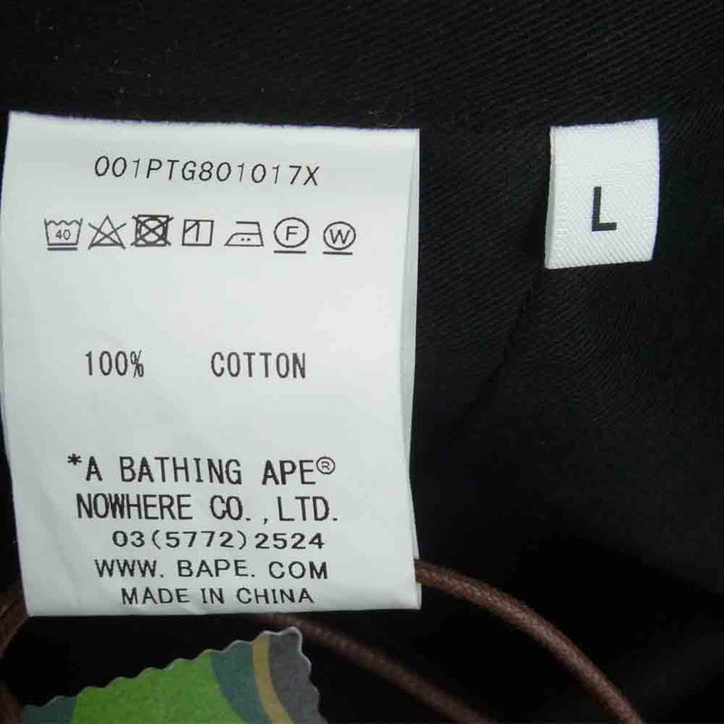 A BATHING APE アベイシングエイプ 001ptg801017x 刺繍 ワーク パンツ コットン 中国製 ブラック系 L【極上美品】【中古】
