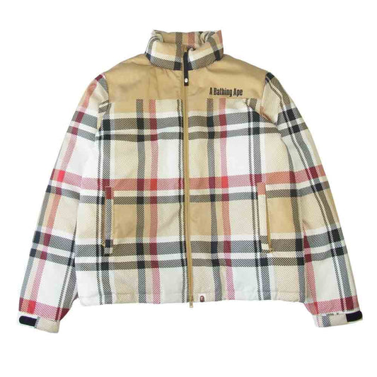A BATHING APE アベイシングエイプ 001HJF801004X チェック ダウンジャケット ベージュ系 M【中古】