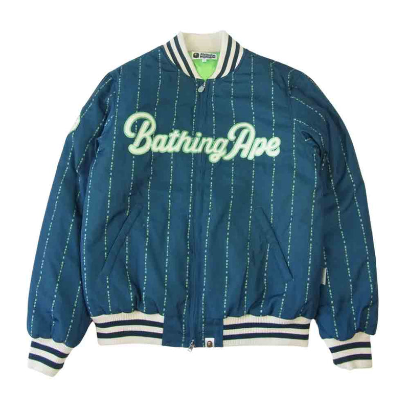 A BATHING APE アベイシングエイプ 001ljg8010003x TEXT STRIPE BASEBALL JACKET ベースボール ジャケット ネイビー系 M【中古】