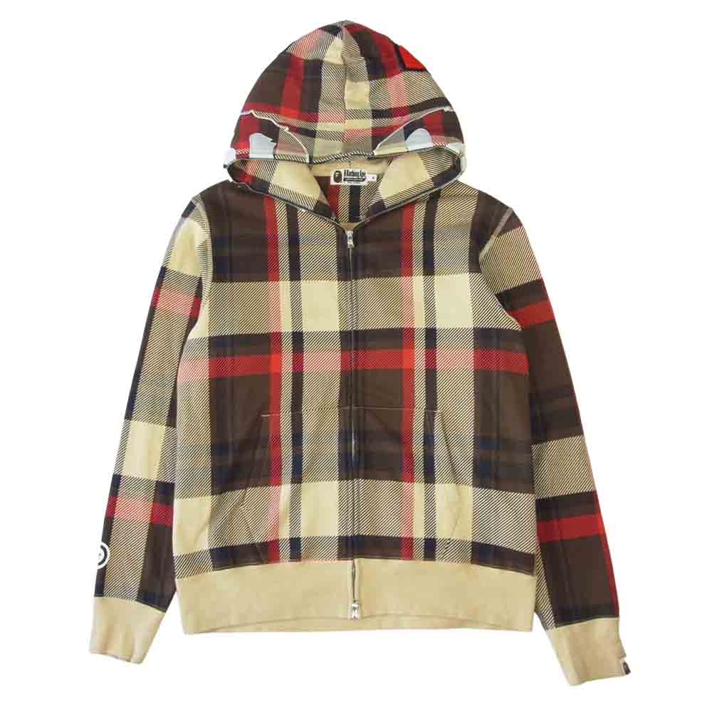 A BATHING APE アベイシングエイプ 001zpg801008x チェック フルジップ スウェット パーカー ベージュ系 M【中古】