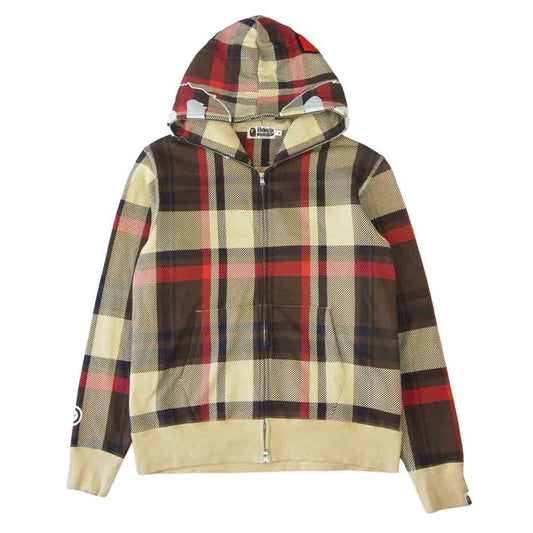 A BATHING APE アベイシングエイプ 001zpg801008x チェック フルジップ スウェット パーカー ベージュ系 M【中古】