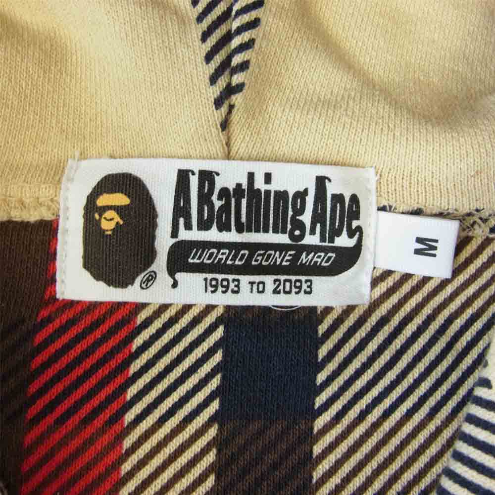 A BATHING APE アベイシングエイプ 001zpg801008x チェック フルジップ スウェット パーカー ベージュ系 M【中古】