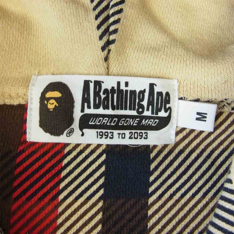 A BATHING APE アベイシングエイプ 001zpg801008x チェック フルジップ スウェット パーカー ベージュ系 M【中古】