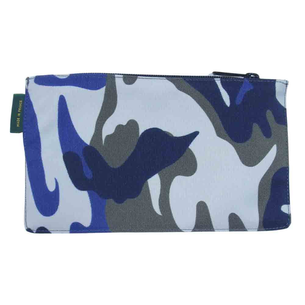 Herve Chapelier エルベ・シャプリエ 902F  フラット ポーチ カモ 迷彩 フランス製 ブルー系 M【美品】【中古】