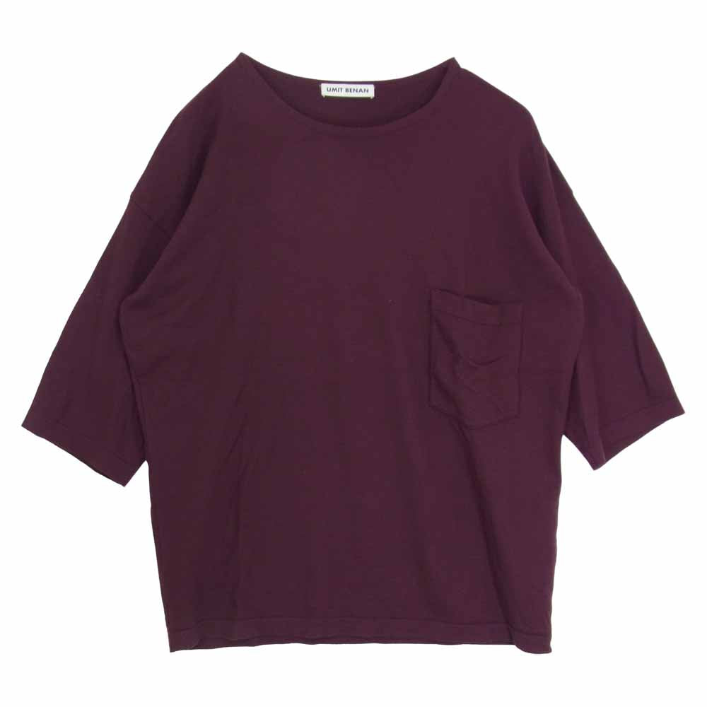 ウミットベナン 国内正規品 メリノウール ポケット付き 半袖 Tシャツ エンジ系 M【中古】