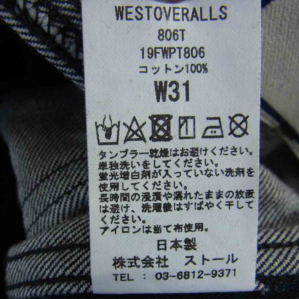 ウエストオーバーオールズ 19AW 19FWPT806 806T DENIM 5ポケット テーパード デニムパンツ ブラック系 31【中古】
