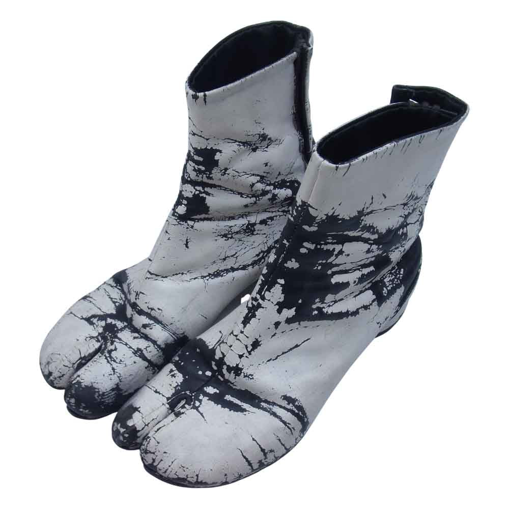 MAISON MARTIN MARGIELA メゾンマルタンマルジェラ 02Z081-510 0ライン 初期レディースコレクションライン TABI PL. CUIR 10 BLANC 足袋 タビ ペイント ペンキ加工 レザー ショート ブーツ レディース ホワイト系 35【中古】