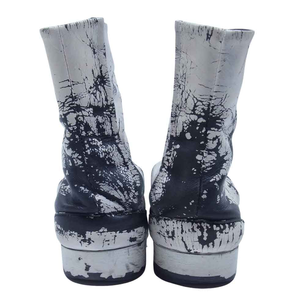 MAISON MARTIN MARGIELA メゾンマルタンマルジェラ 02Z081-510 0ライン 初期レディースコレクションライン TABI PL. CUIR 10 BLANC 足袋 タビ ペイント ペンキ加工 レザー ショート ブーツ レディース ホワイト系 35【中古】
