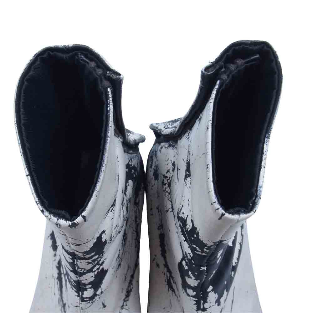 MAISON MARTIN MARGIELA メゾンマルタンマルジェラ 02Z081-510 0ライン 初期レディースコレクションライン TABI PL. CUIR 10 BLANC 足袋 タビ ペイント ペンキ加工 レザー ショート ブーツ レディース ホワイト系 35【中古】