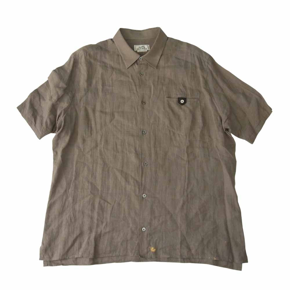 HERMES エルメス 国内正規品 リネン 半袖 シャツ カーキ系 44【中古】