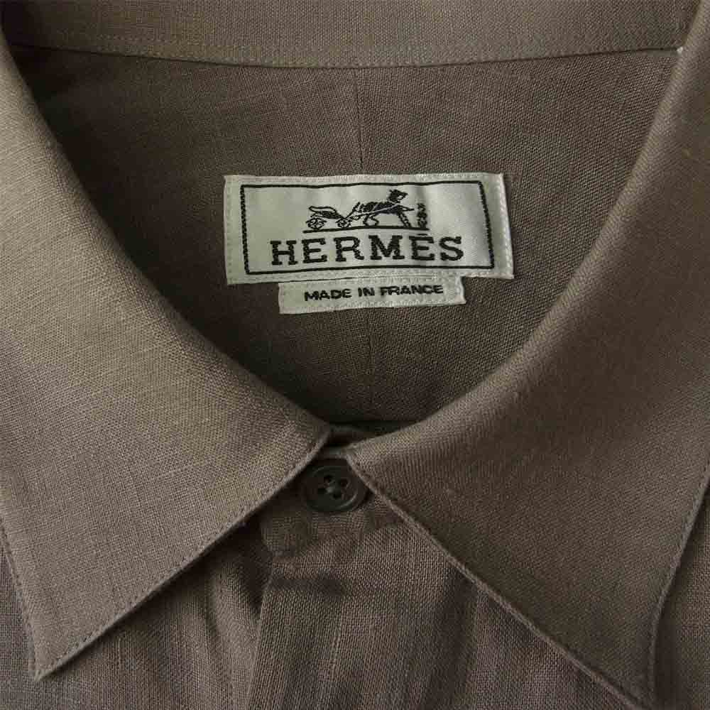 HERMES エルメス 国内正規品 リネン 半袖 シャツ カーキ系 44【中古】