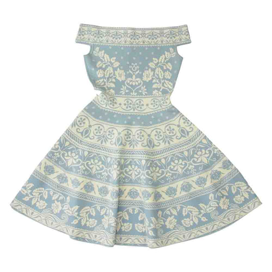 Alexander McQueen アレキサンダーマックイーン 461076 国内正規品 イタリア製 Off Shoulder Flared Jacquard Dress オフショルダー フレア ジャガード ドレス ライトブルー系 XS【中古】