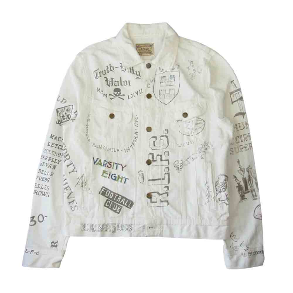 POLO RALPH LAUREN ポロ・ラルフローレン WORDS PRINT TRUCKER JACKET ワード プリント トラッカー ジャケット ホワイト系 M【中古】