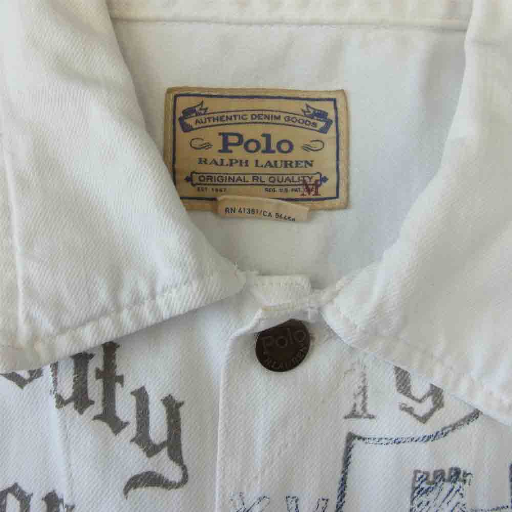 POLO RALPH LAUREN ポロ・ラルフローレン WORDS PRINT TRUCKER JACKET ワード プリント トラッカー ジャケット ホワイト系 M【中古】