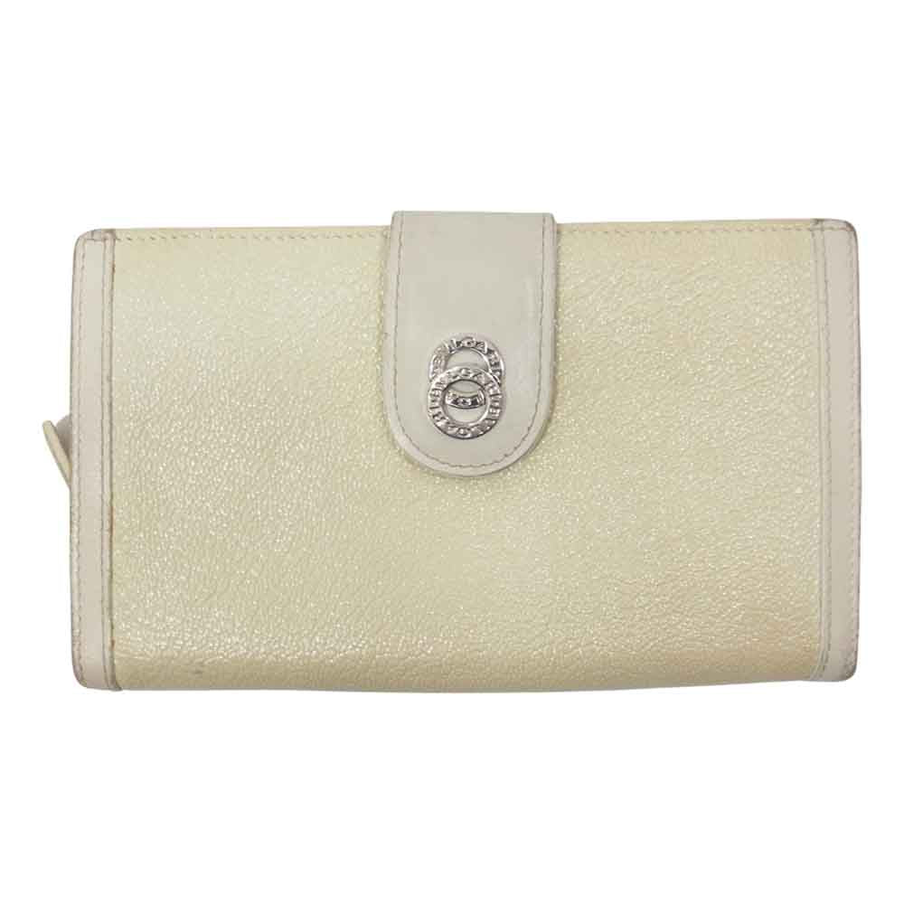 BVLGARI ブルガリ DOPPIO TONDO Large zipped wallet 8 CC ラージ ジップ ウォレット オフホワイト系【中古】